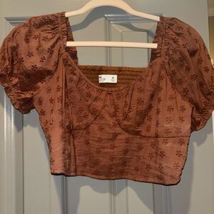 Brown Puff Sleeve Crop Top